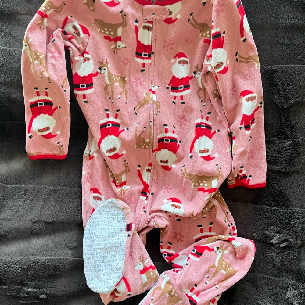Carter's Pink Santa and Reindeer Kids Pajamas